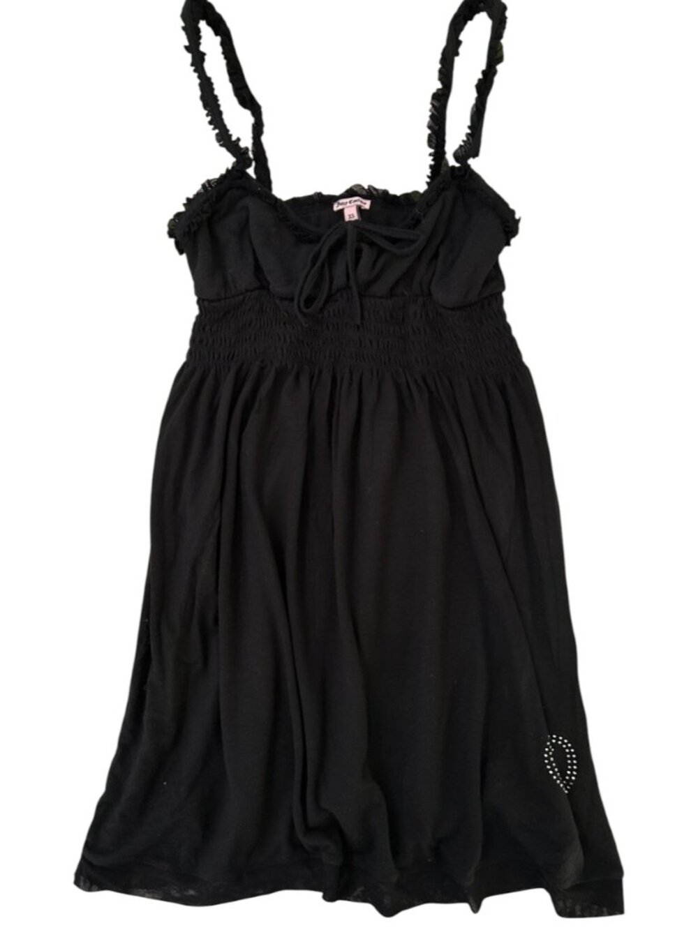 JUICY COUTURE BABYDOLL SLEEPWEAR SLIP DRESS BLACK SPAGHETTI LACE STRAPS XS